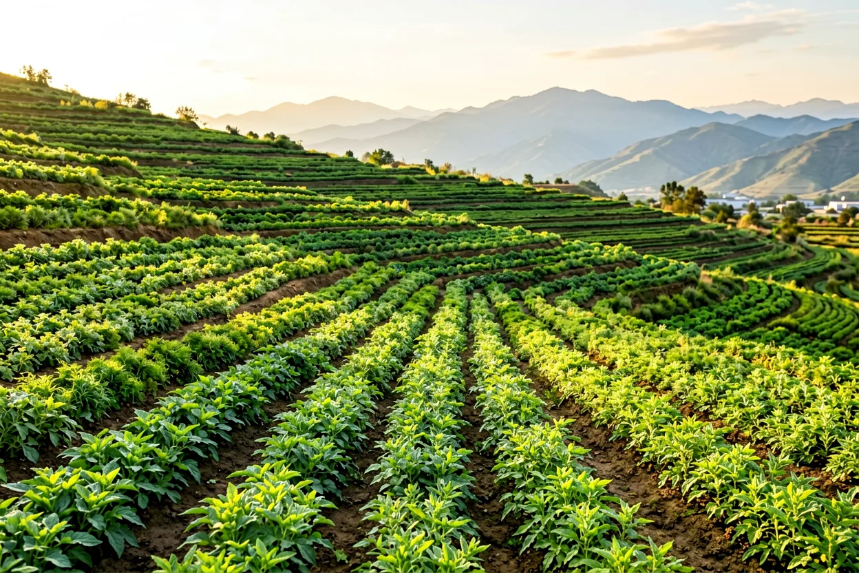 Partnerships with over 20 mountain planting bases, covering Bijie, Guizhou; Kashgar, Xinjiang; and Qingyuan, Guangdong
